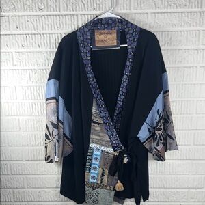 Handmade Women's Black and Blue Kimono Jacket Wrap Top